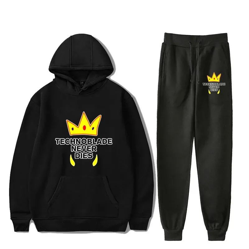 Harajuku Comfortable technoblade Print Sweatshirt Sweatpants Suit Men/Women Hoodies+ Trousers Suit Cute 2 Piece Set Clothes — image 23