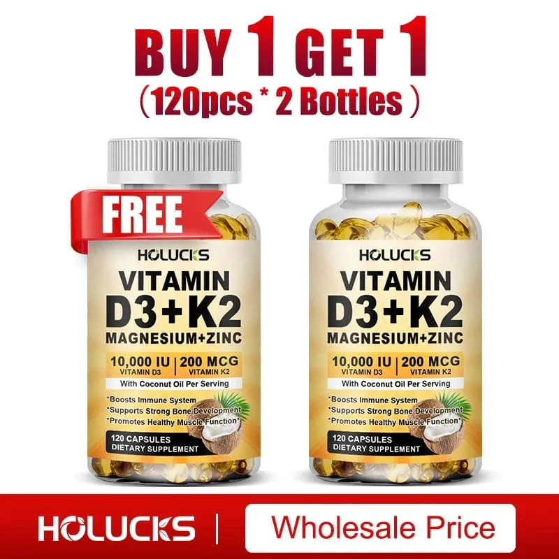 Vitamin D3 K2 Capsule with Coconut Oil Promotes Strong Bones for Teeth Heart Cardiovascular Health Magnesium+Zinc Supplement
