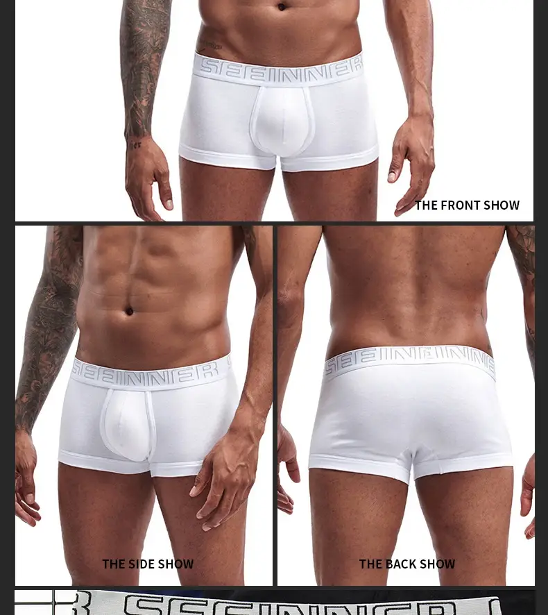 Seeinner Mens Boxer Shorts Cotton U Convex Pouch Pakaian Dalam Lembut Selesa Seluar Dalam Cueca Masculina M-XXL Hitam Putih Kelabu