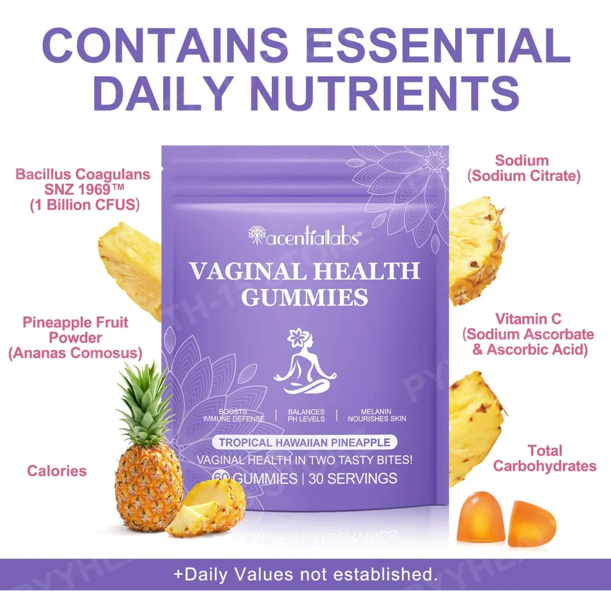 Vaginal Health Gummies PH Balance Support with Vitamin C and Pineapple Fruit Powder Gelatin-Free Daily Wellness 60 Gummies — image 5