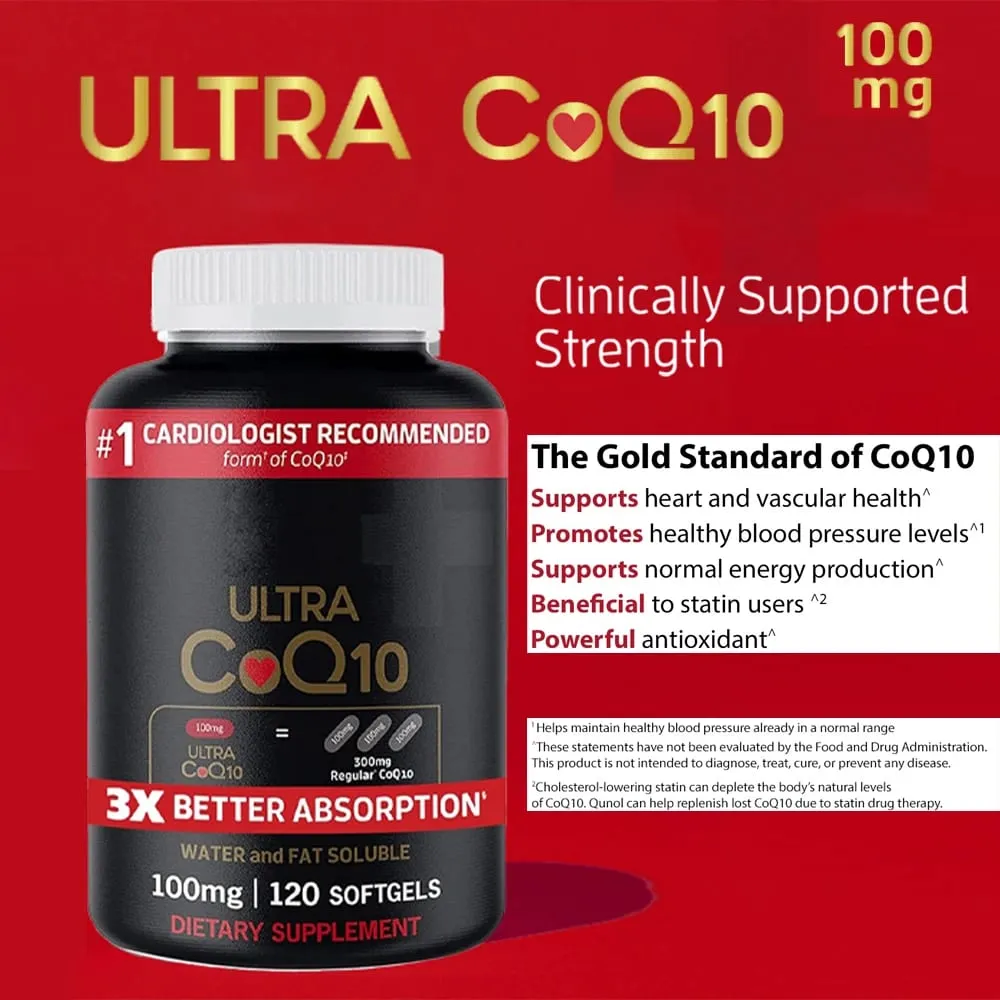 Ultra CoQ10 100mg Softgels 3x Better Absorption Antioxidant for Heart Health & Energy Coenzyme Q10 Vitamins and Supplements — image 2