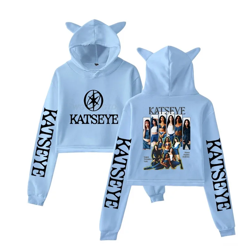 Harajuku Fashion Streetwear Girls Hoodie KATSEYE New Street Style Cat Ear Crop Tops Pullover Girl Vintage Gothic Y2k Sweatshirts — image 4