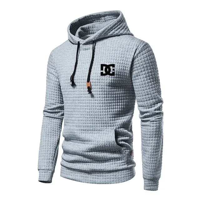 2025 New Spring and Autumn Europe Men DC Letters Printed Casual Large Pocket Hoodie Jumper Small Plaid Jacquard Plus Size — image 9