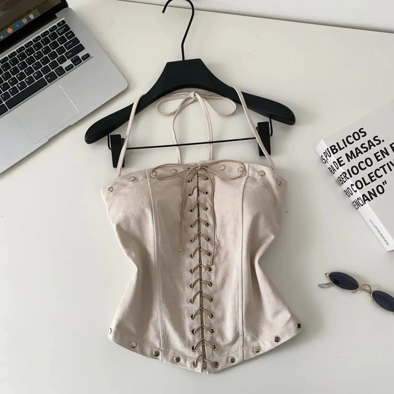 Sexy Bandage Halter Solid Tanks Top Vintage Corset Bustier Korean Autumn Camis Women Party Spice Girl Crop Top — image 2
