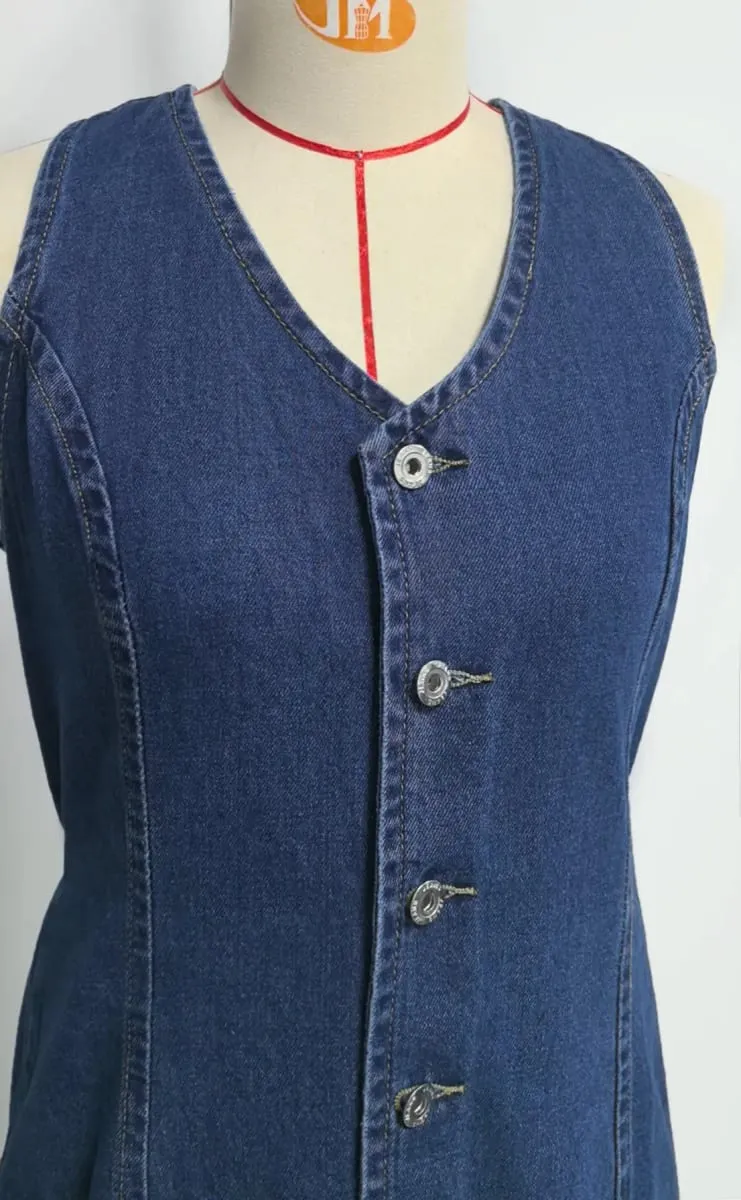 Sukienka dżinsowa damska sukienki średniej długości kamizelka Vestidos Y2k Streetwear elegancki splot nocna impreza praca V Neck bez rękawów wąska talia