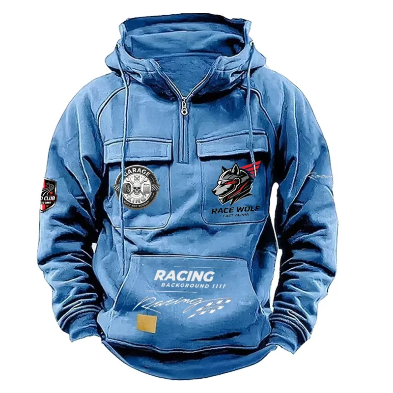 Men's Racing Suit With Large Pockets And Hooded Pullover. Men's Multi-pocket Outdoor Camping Hiking Sports Casual Jacket. — image 12