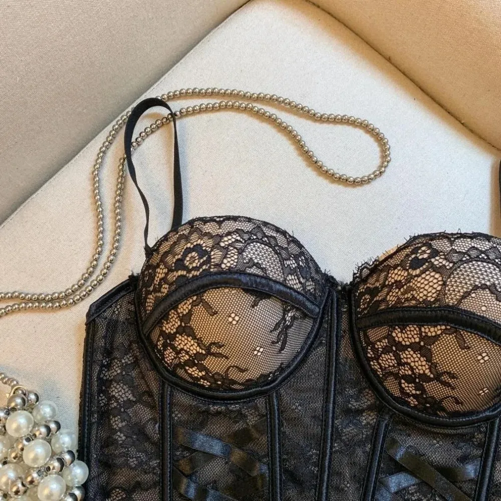 Mesh Flower Lace Corset Bottoming Shirt Spicy Girls Style Slim Lace Crop Top Fishbone Sleeveless Girl's Suspender Vest — image 9