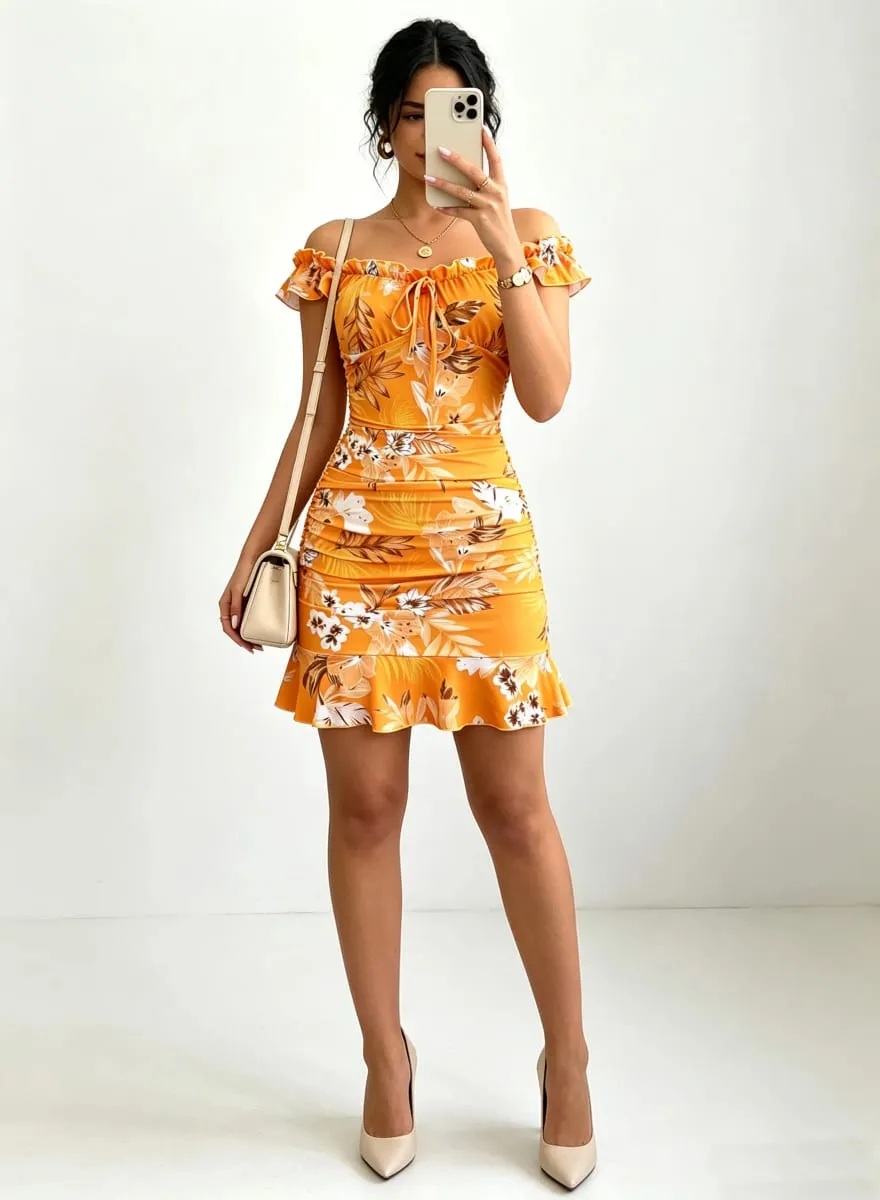 Ladies' spring and summer elegant casual comfortable decoration mini skirt long waist cinched pleated dress — image 3