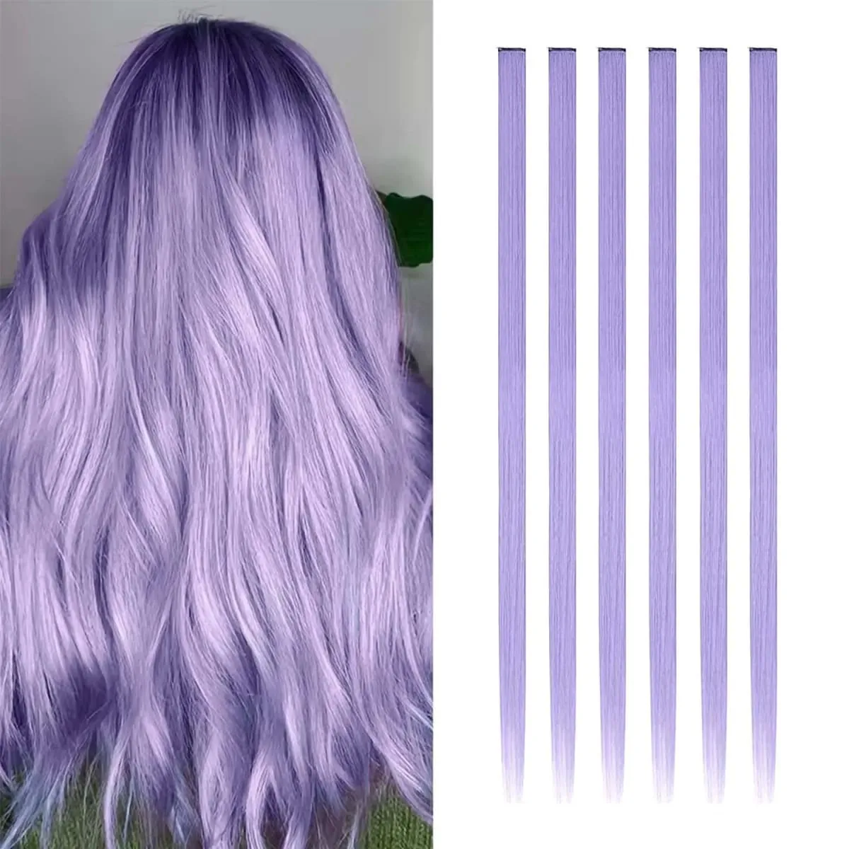 6 Pcs Clip Extensions Synthetic 24 Inch Colored Hair Extensions Party Highlights Long Straight Hairpieces for Women Kids Girl — image 25