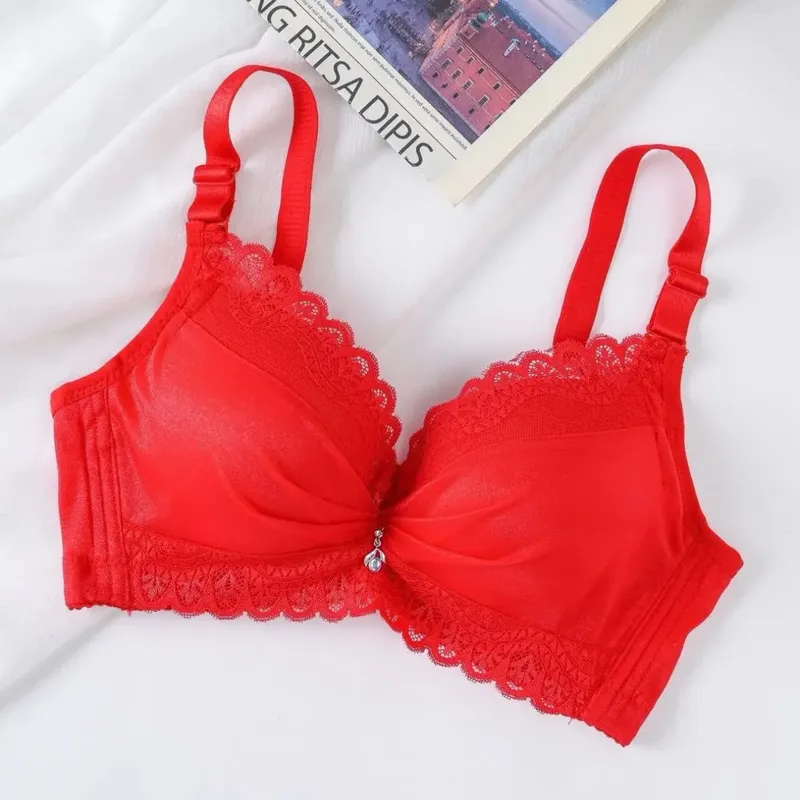Ultra-Thick Push Up Bra with Side Support 8cm Thick Cups Lace Gathered Lingerie Wireless Full Coverage Bra for A/B Cup — image 9