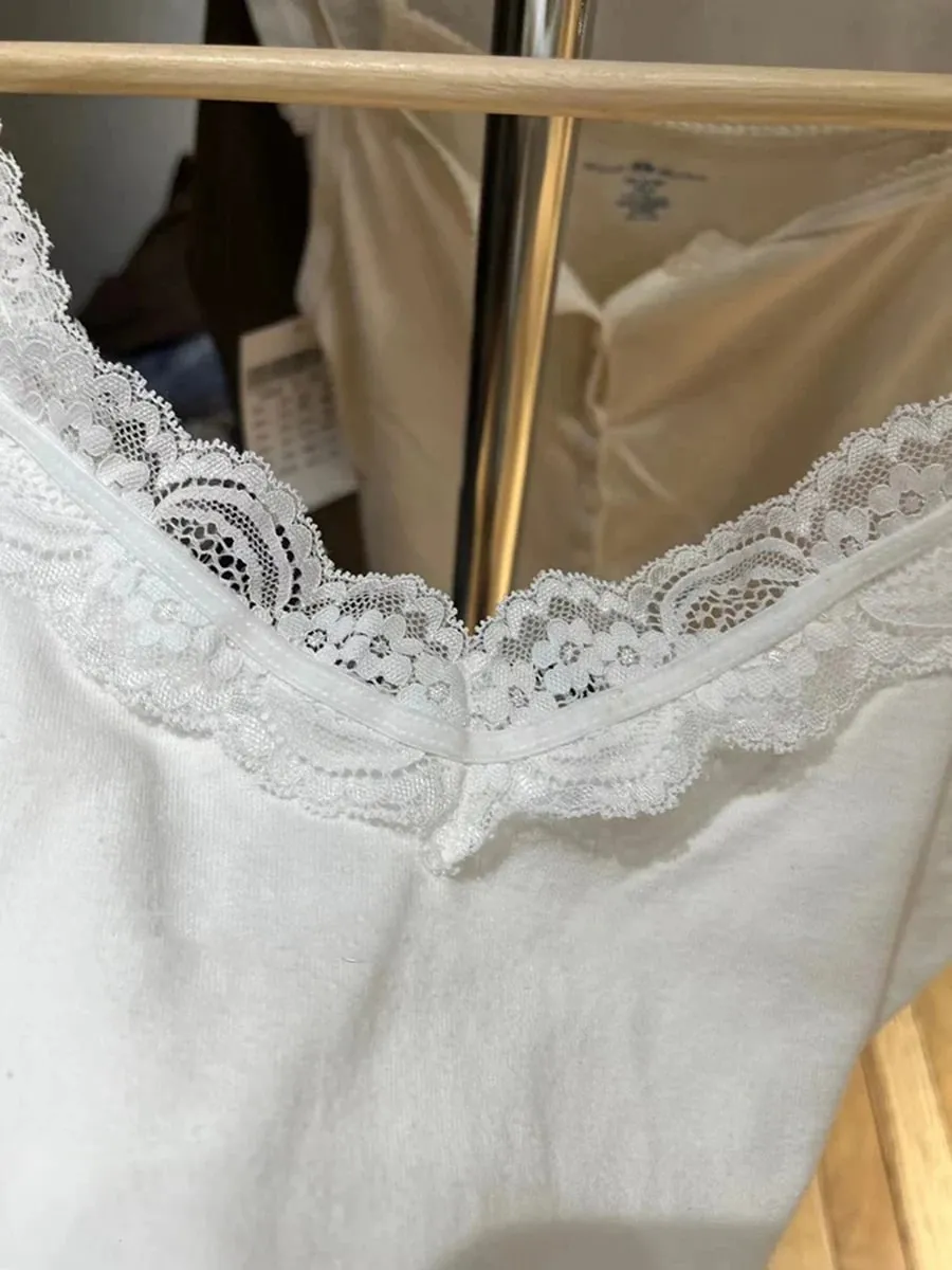 Sweet Lace Patchwork Slim Tank Tops Women Summer White Sexy Simple Cotton Soft Sleeveless Vests Female Vintage Chic Y2K Camisole — image 6