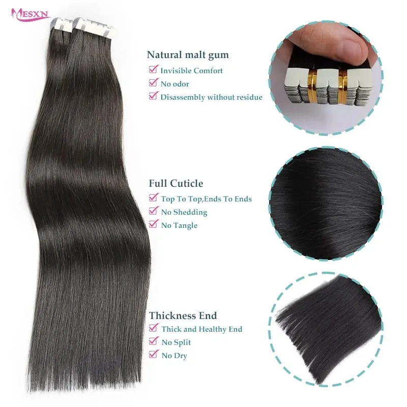 Mini Tape In Hair Extensions 100% Human Hair Real Natural Hair Tape Brown Blonde Can Be Permed And Dyed For Salon — image 3