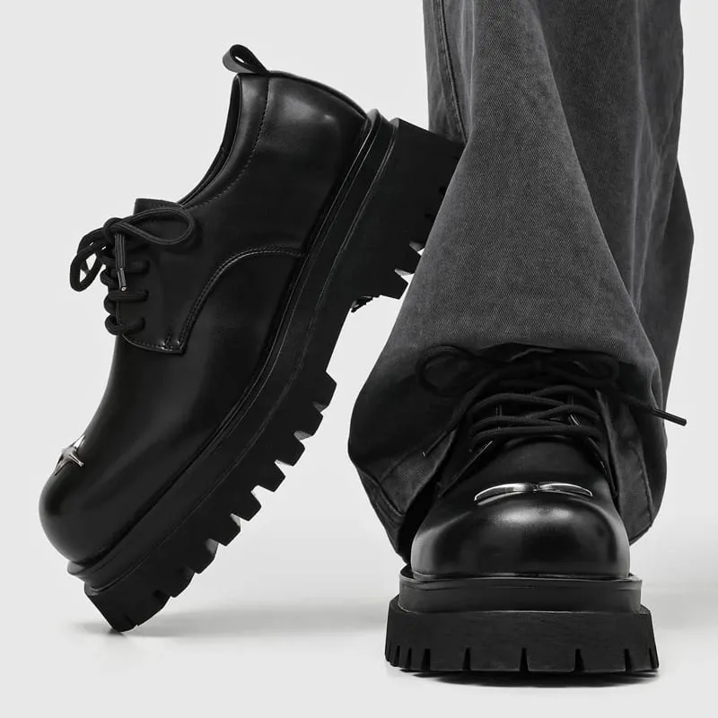 Men's Lace‑Up Platform Derby Shoes Metal Decor Chunky Sole Fashion Casual Footwear Non‑Slip Daily Walking Shoes — image 8