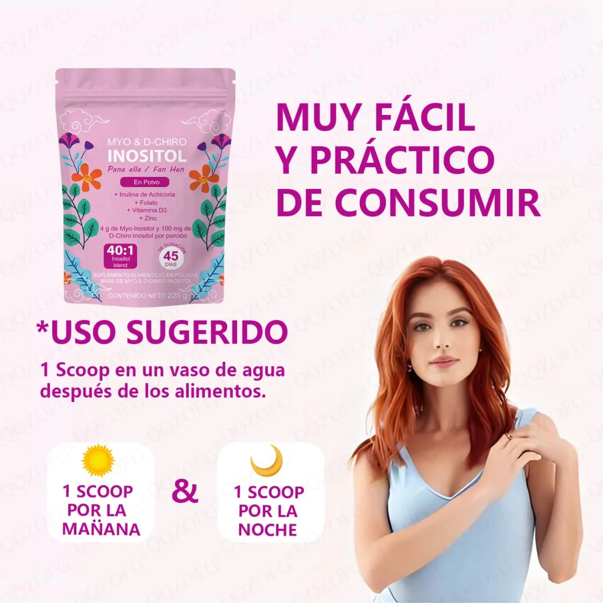 40:1 Mix Myo & D-Chiro Inositol Powder Contém Folato, Vitamina D3 e Zinco, Suplemento Dietético para a Saúde Diária das Mulheres — image 2