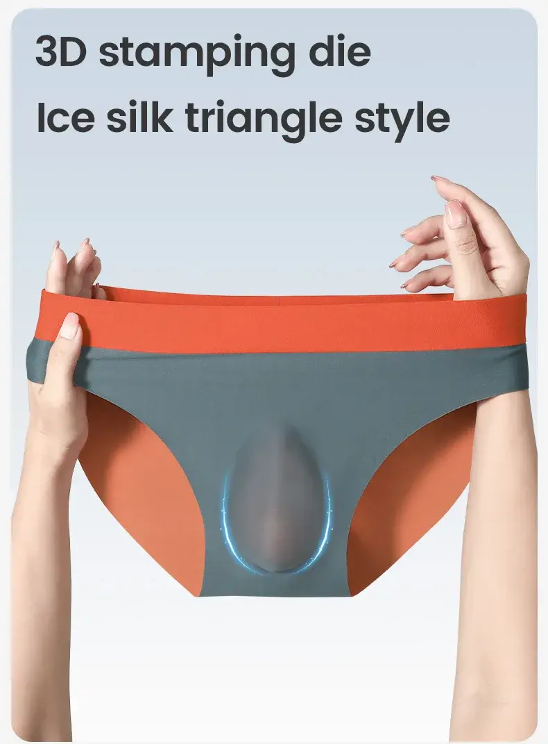 Men's ice silk seamless underwear 3D punch mold triangular underpants summer thin bottom pants Men's sports shorts — image 4