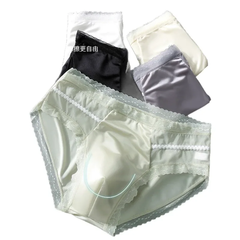 Men's Sexy Lace Thin Briefs Seamless Underware Ice Silk Brief 3D Bulge Pouch Panties Sleep Bottoms Breathable Male Underpants — image 12