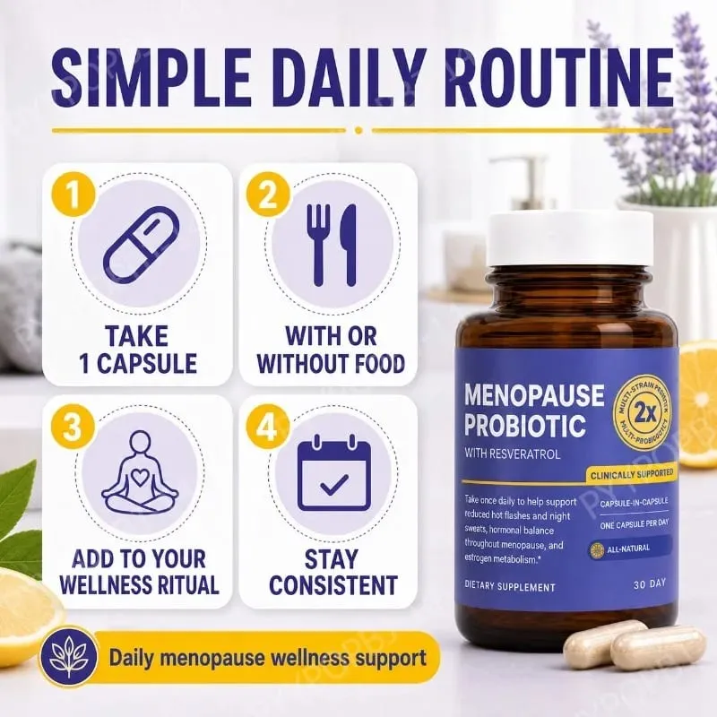 Menopause Probiotics for Women Hormonal Balance Hot Flashes Night Sweats Gut Health Resveratrol & Omega 30 Capsules — image 6
