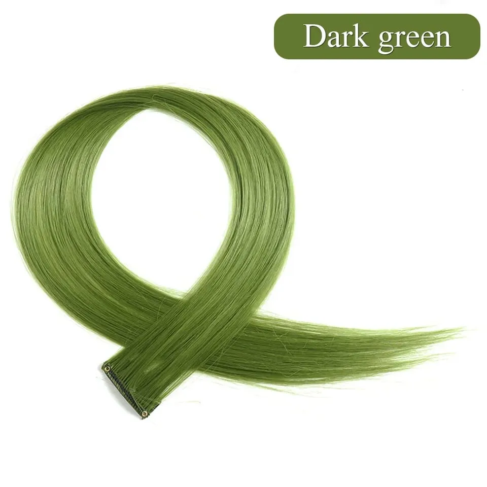 Colored Hair Extensions Synthetic 22Inch Straight Orange Green Clip in Hair Extension Rainbow Accessories Party Highlights Hair — image 24
