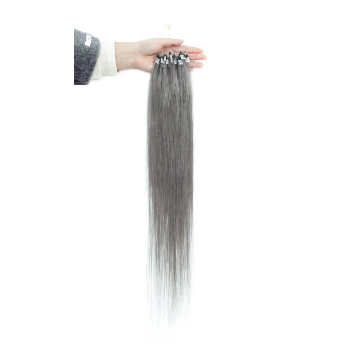 Colored Micro Link Hair Extensions Human Hair No Glue Virgin Human Hair for Women Girls 50 Strands Colorful 30G Gray — image 11