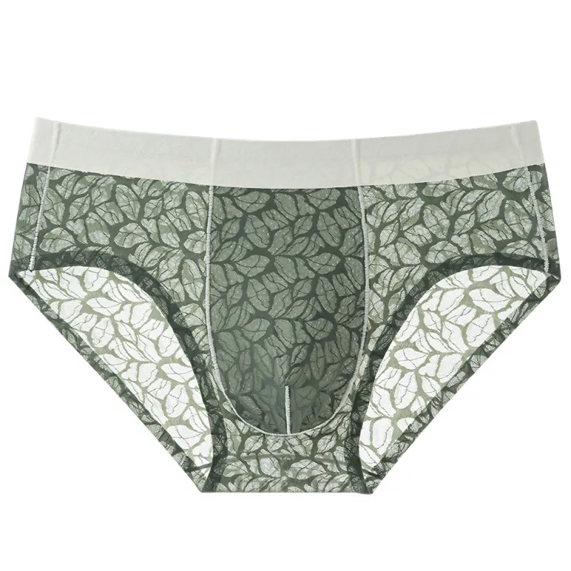 Biancheria intima da uomo ultrasottile in seta di ghiaccio da uomo, mutandine traspiranti in pizzo jacquard senza cuciture, custodia rigonfiante 3D, lingerie in rete trasparente — image 4