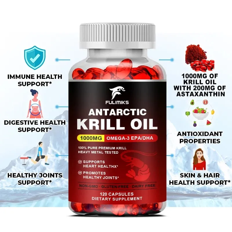 Pure Antarctic Krill Oil Supplement 1000mg Omega-3 with EPA/DHA Supports Heart Brain & Joints Health for Adults — image 4