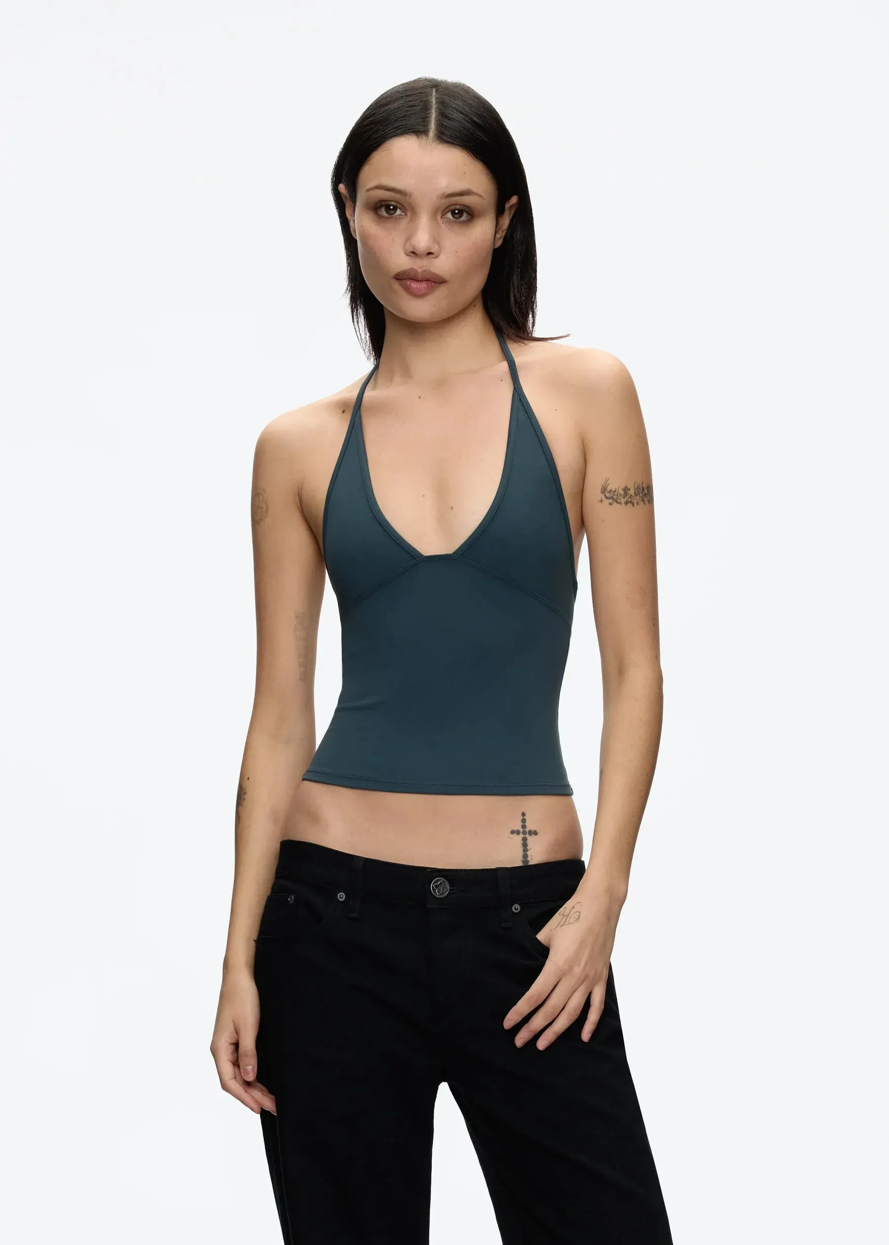 Tank Deep V Halter Neck Camisole Slim Fit Short Crop Top Tight-Fitting Waist-Cinching Backless Tank Top Versatile Outerwear Solid Color Base Shirt for a Spicy Look — image 3
