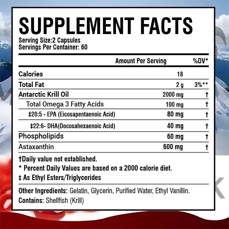Antarctic Krill Oil 2000MG - Contains Astaxanthin Promotes Brain and Heart Health Antioxidant Metabolism and Boosts Immunity — image 2