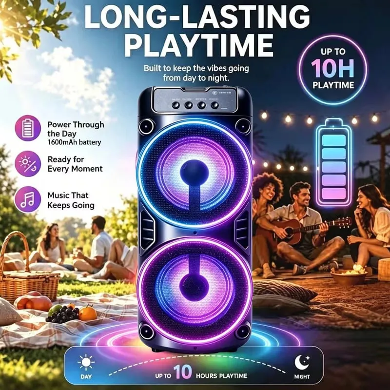 Professional Large Bluetooth Speaker Portable Design Featuring JBL Subwoofer Party Box LED Lights Compatible with BT/USB/TF/AUX/FM/TWS/MIC/EQ Functions Professional Karaoke. Ideal Gift for Birthdays Christmas and New Year — image 6