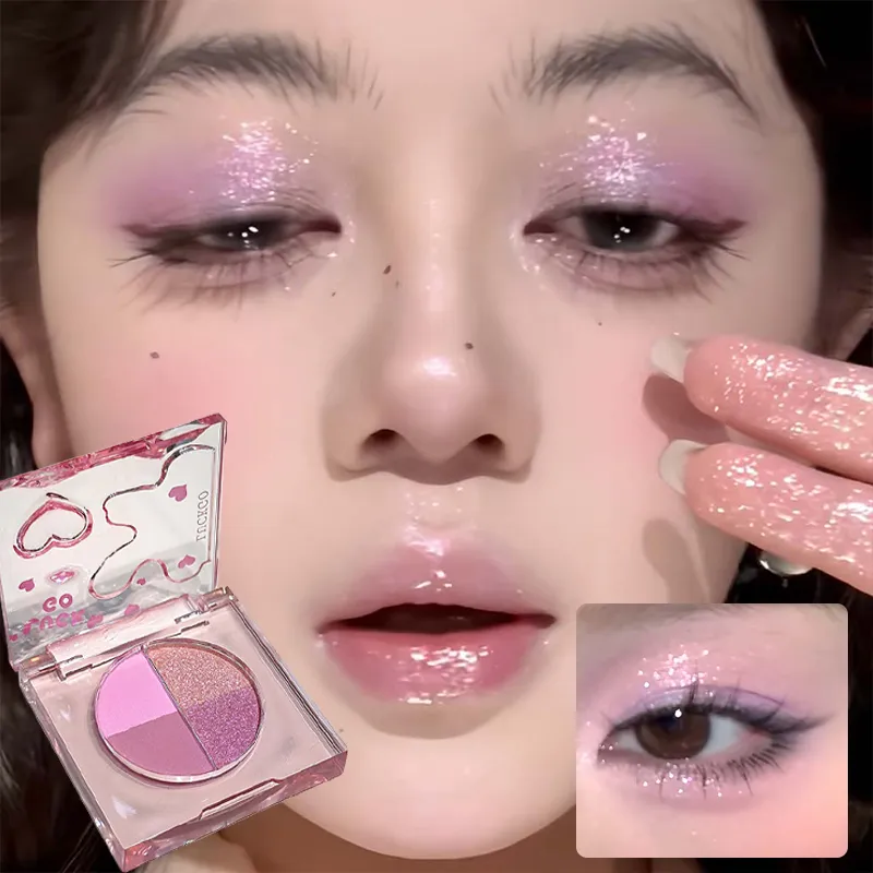Mini 4-Color Eyeshadow Palette Natural Brightening Matte & Shimmer Lying Silkworm Eye Shadow Lavender Korean Makeup Cosmetics — image 1