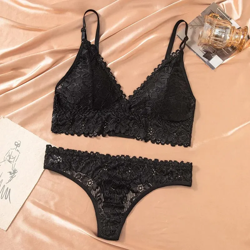 Women's Bra Set Large Size Sexy Lace Gathering Sling Vest Breathable Underwear Panties Womens Lingerie Set Bra and Panty Set
