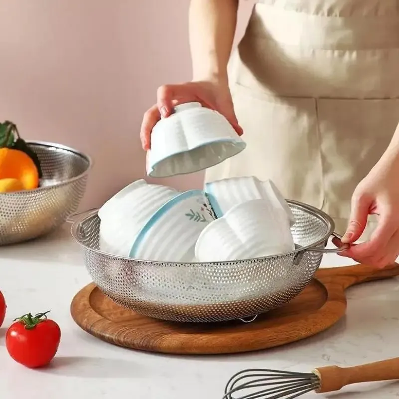 ♥Stainless Steel Kitchen Hole Dense Mesh Sifter Colander Strainer Sieve Baskets for Washing Fruits/Vegetables/Rice — image 9