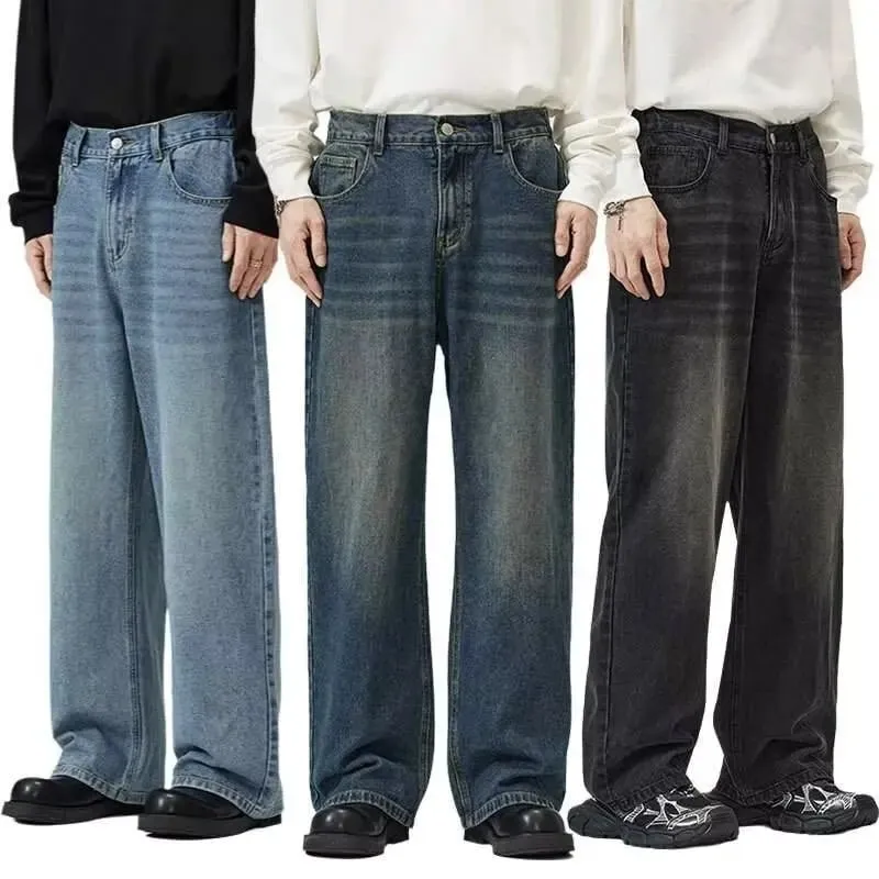 New Fashion Women Men's Wide Leg Jeans Loose Fit Straight Leg Trousers High Quality Vintage Denim Pants for Streetwear Y2k — image 2