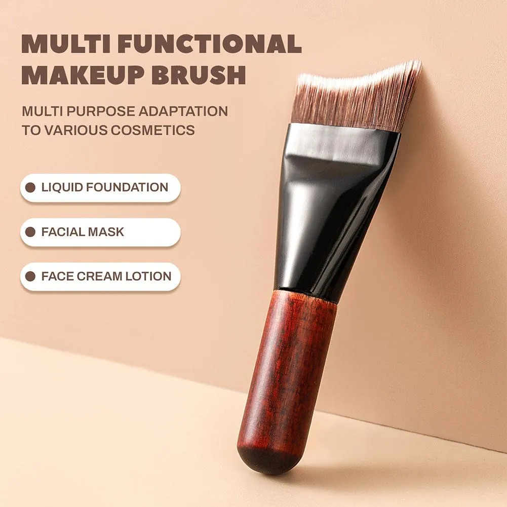 Fish Tail Foundation Brush Ultra Thin Liquid Makeup Brushes Wood Grain Handle Flat Face Contouring Cream Powder Blender