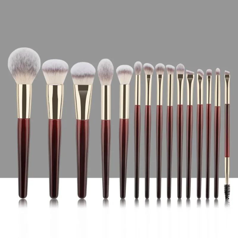15 Professional Makeup Brushes Solid Wood Handle Aluminum Tube Makeup Brush Set Soft Multi-functional Beauty Tool