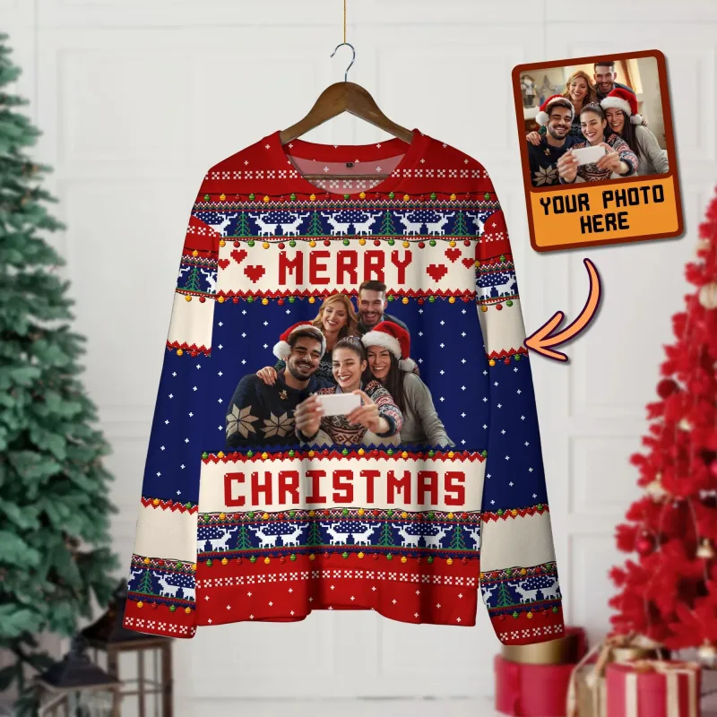 Peribadikan Foto Anda Cetakan 3D Sweater Krismas Hodoh Pakaian Seluar Wajah Keluarga DIY Baju Baju Imej Lucu Hadiah Xmas Peribadi Uniseks — image 6