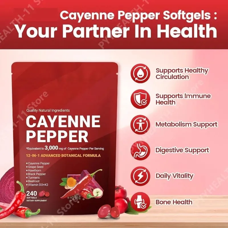 Suplemento de cápsulas de pimenta caiena com semente de uva, beterraba, cúrcuma, vitaminas D3 K2, suporte de ervas, veias das pernas, saúde dos vasos sanguíneos — image 3