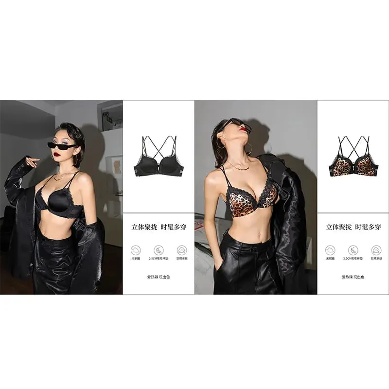 Victoria Style MOYISU Pink Leopard Wireless Bra Set Front Hook Design Push Up Bralette Sexy Back Lingerie To Boost Small Bust — image 20