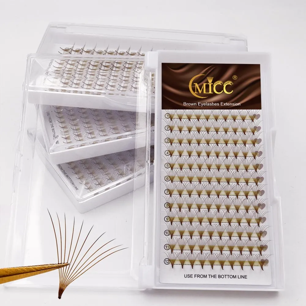 Dark Brown Premade Fans Volume Lash Extensions 3D-10D Soft Coffee Brown Russian Volume Lashes Sharp Stem Pointy Base for Eyelash — image 7