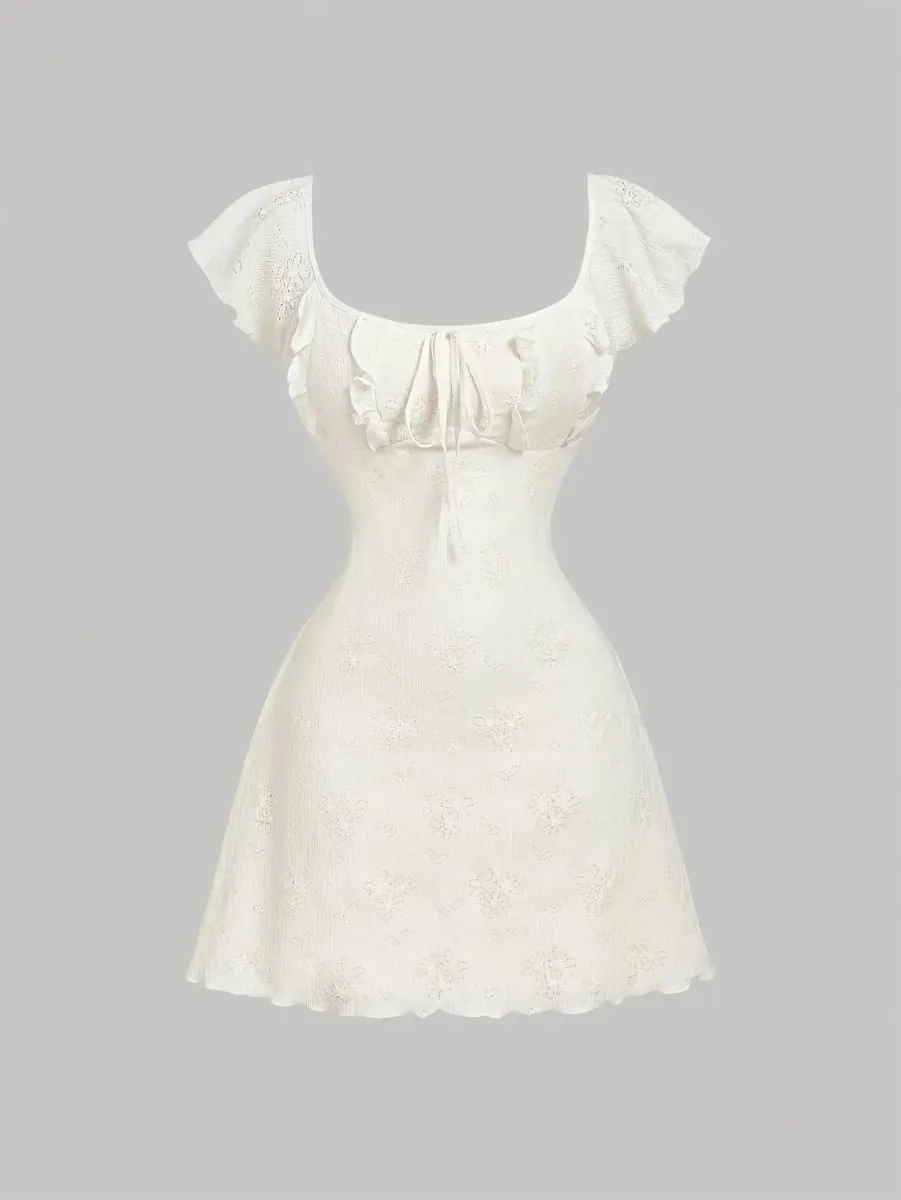 New Summer Dresses for Women Short Sleeve Women Dress Slim Square Collar Lace-up Mini Dress Women Vestidos De Verano Mujer Q3640