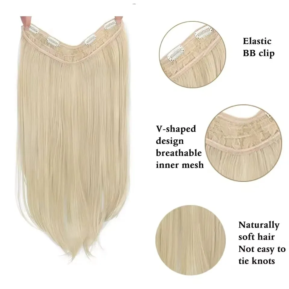 22Inch Synthetic Long Straight Layered Clip-in Hair Extension V-shaped Black Blonde Invisible Hairpiece for Women — image 5