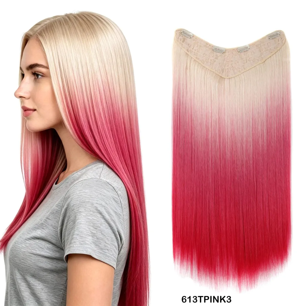 U Shaped One Piece Clip In Hair Extensions 4 Secure Clips Straight Ombre Synthetic Hairpiece 140g For Daily Party