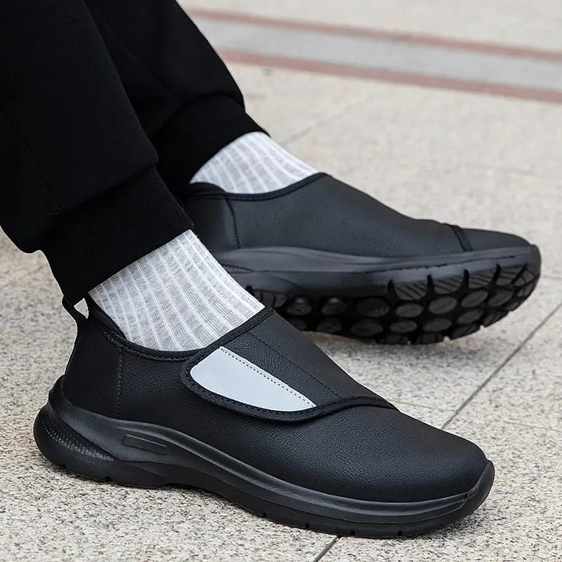 Men's Orthopedic Diabetic Leather Sneakers Adjustable Hook & Loop Wide Fit Open Shoes for Swollen Feet Comfortable Walking Shoes — image 3