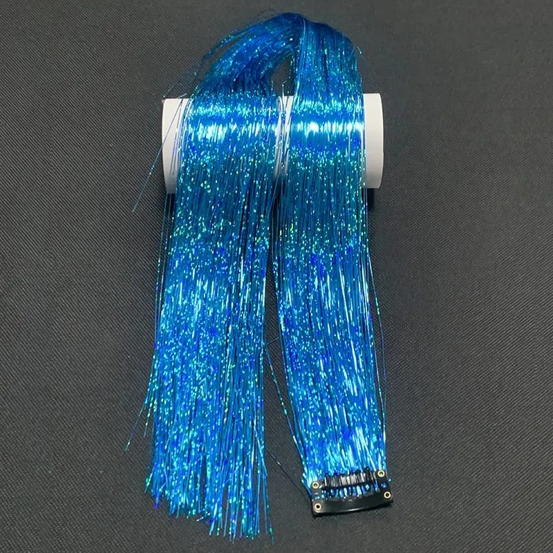 Synthetic Rainbow Tinsel Hair Extensions Clip In Shiny Glitter Wig Hairpiece for Women Party Cosplay Daily DIY Hair Accessory — image 14