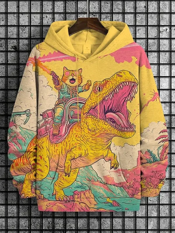 2026 Men's Hoodies Funny Cat Dinosaur UFO Art 3D Printed Cartoon Sweatshirt Men Women Tracksuit Oversized Casual Street Y2k Coat