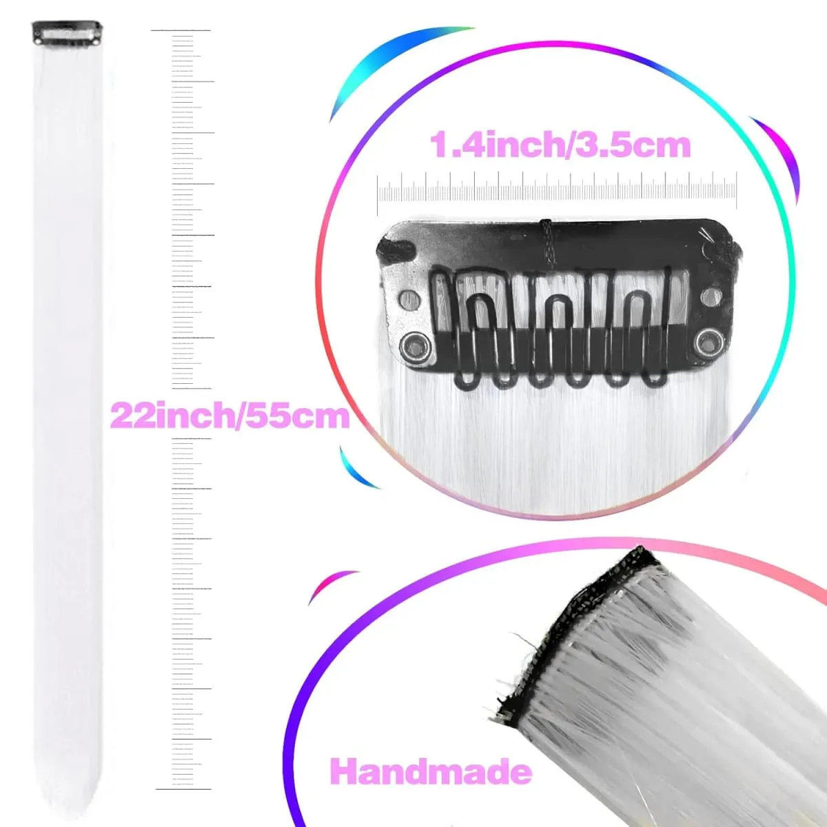 6/12 PCS White Hair Extensions Clip in Colored Party Highlights Extension Synthetic Hairpiece Straight 22 inch — image 4