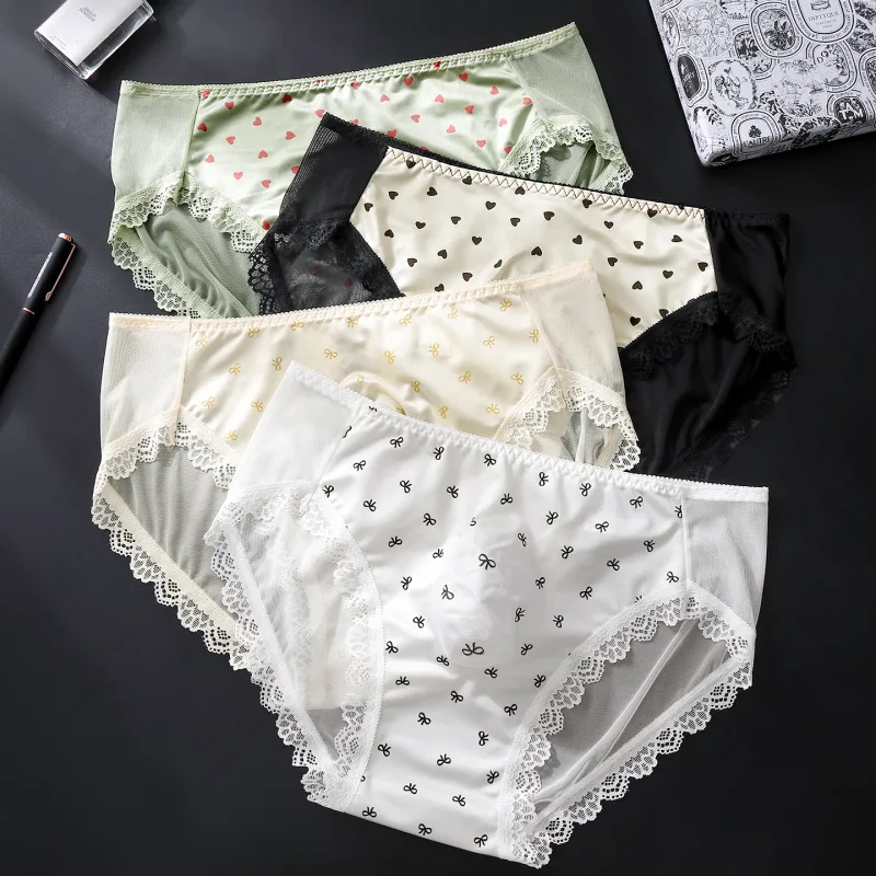 Sexy Lace Mens Briefs 3D Pouch Floral Edge High Elastic Sweet Heart Bow Print Mesh Splicing Underwear — image 1