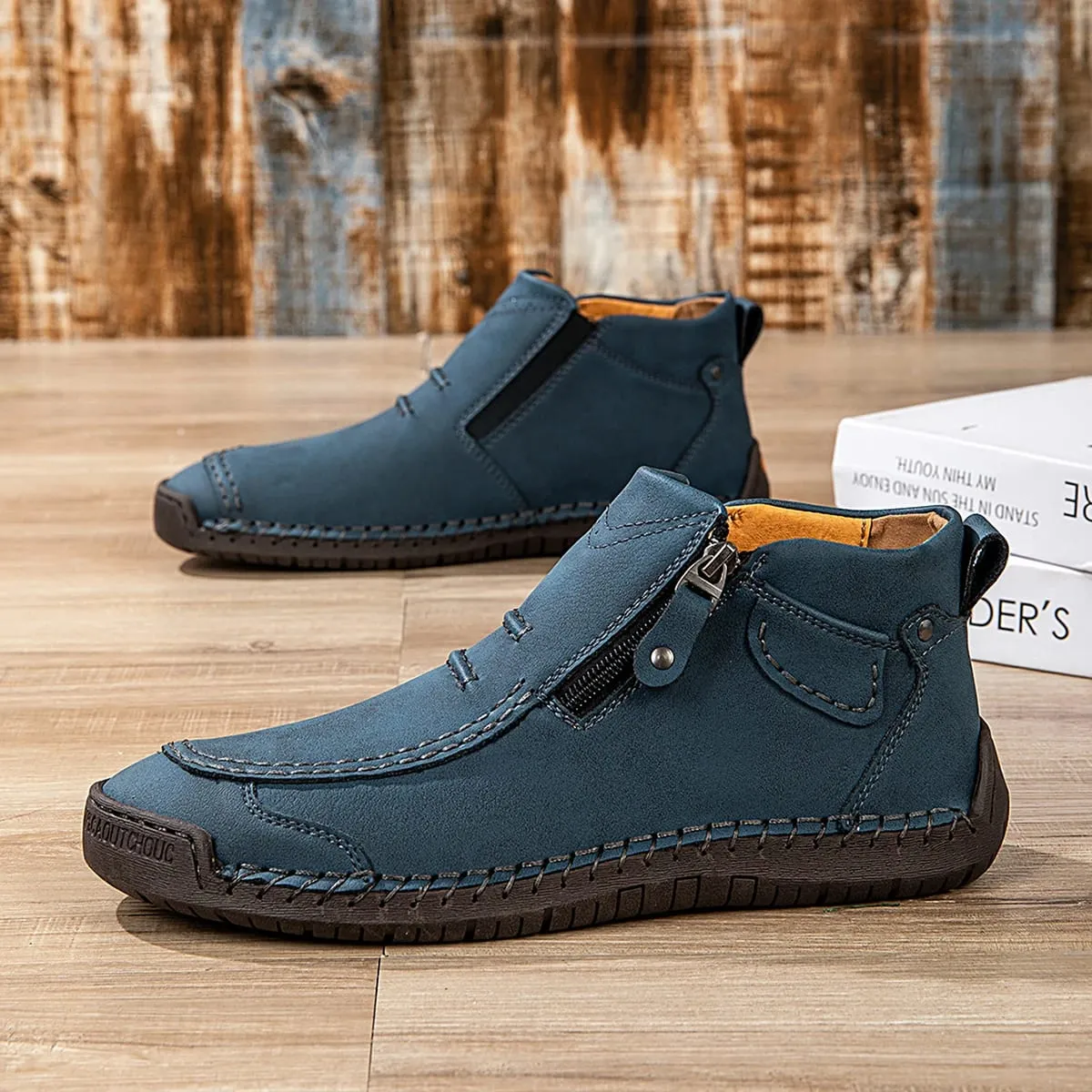 New Autumn Handmade Leather Men Boots Outdoor Design Sneakers Man Breathable Casual Leather Shoes Men Ankle Boots Fall Plus Size — image 8