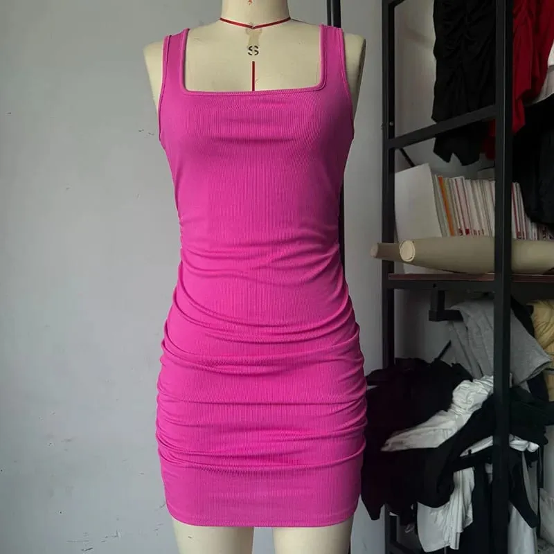 Sexy Tight Strap Mini Dress 2026 New Summer Bodycon Club Party Dresses Female Solid Color Basic Slim Sleeveless Beach Dress — image 6