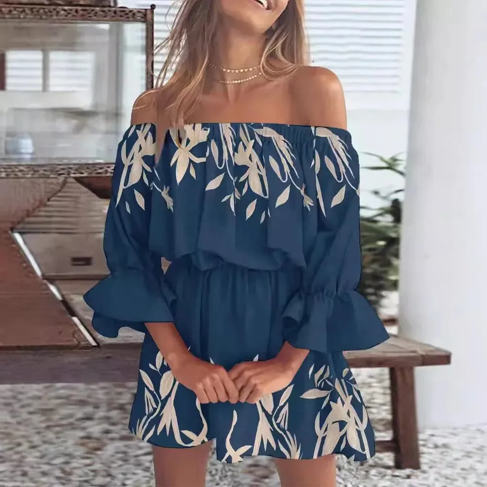 Women Off-Shoulder Ruffled Sleeve Printed Dress with Casual Boho Style for Beach or Vacation Occasions — image 6