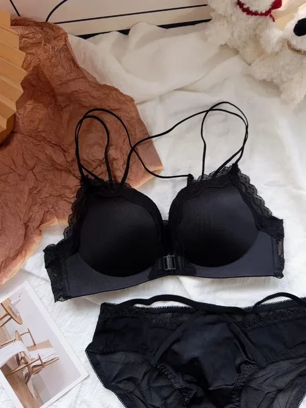 Best Selling Leopard Print Front Closure Push Up Bra Set Sexy Back Design Small Bust Enhancing Women Lingerie